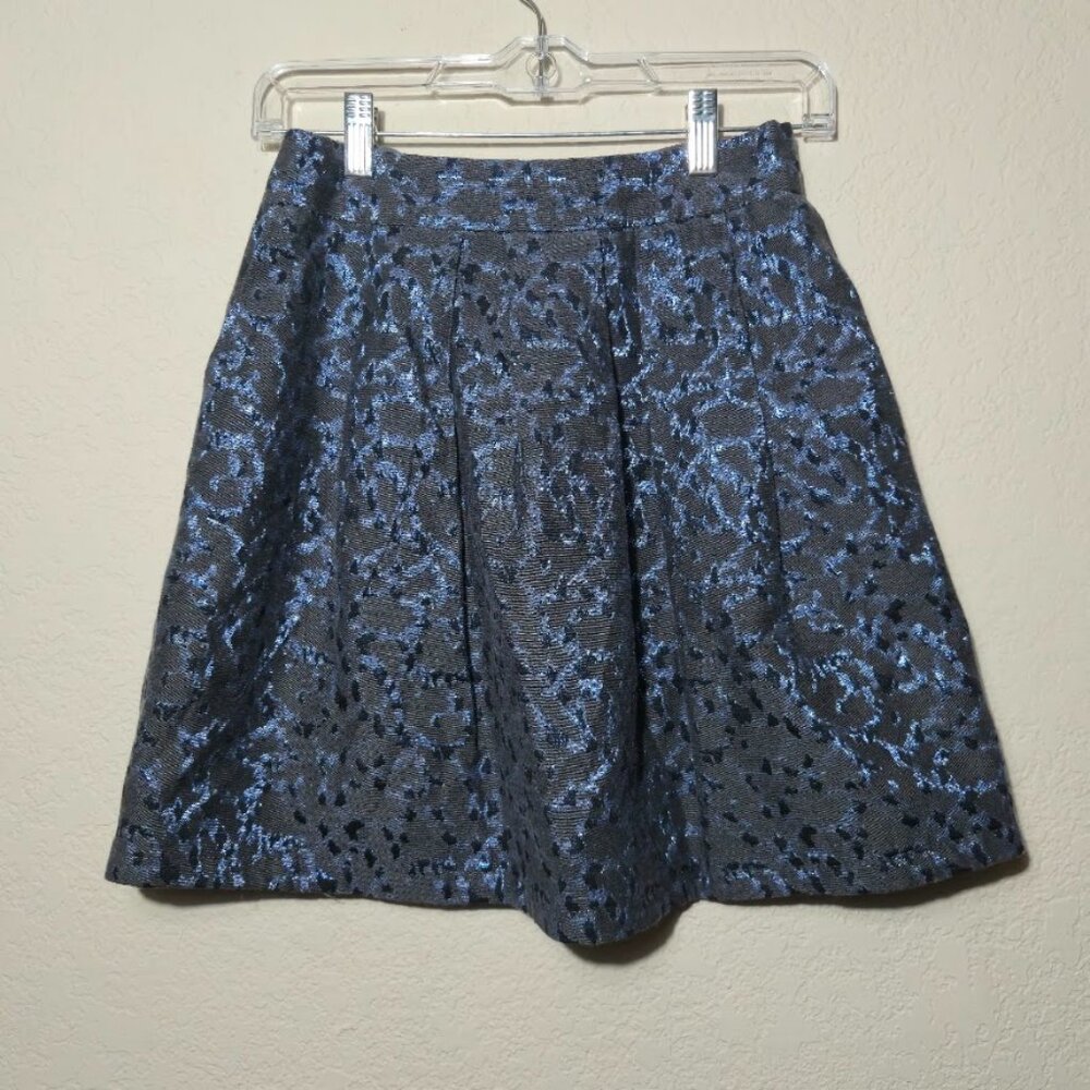 Sinéquanone Paris Blue Floral Brocade Mini Skirt Metallic Jacquard T38 US 6